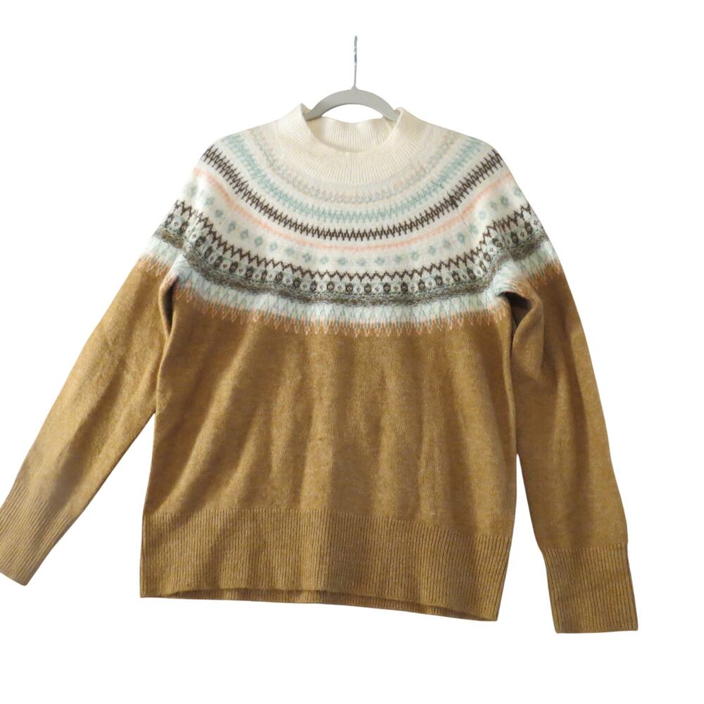 FatFace Womens US 8 UK 12 Fair Isle Sweater Wool Blend Nordic Camel Tan